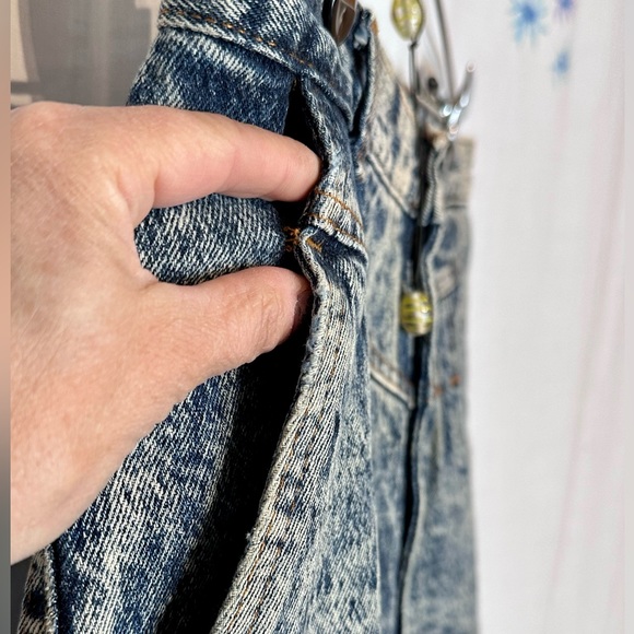 SUNSET BLUES - VINTAGE 80s Women's Jeans Sz 16 TALL High Waist - ACID WASH BLUE - Picture 6 of 13